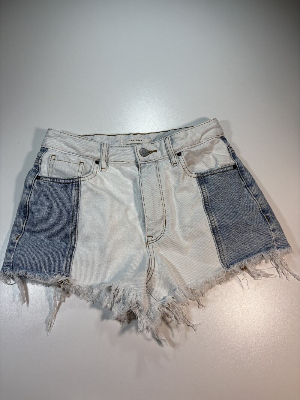 PacSun High Rise Festival Color Block Denim Cutoff Shorts Boho Y2k Size 25